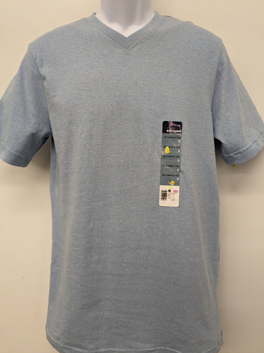 New. Basic Editions small v-neck short sleeve blue shirt