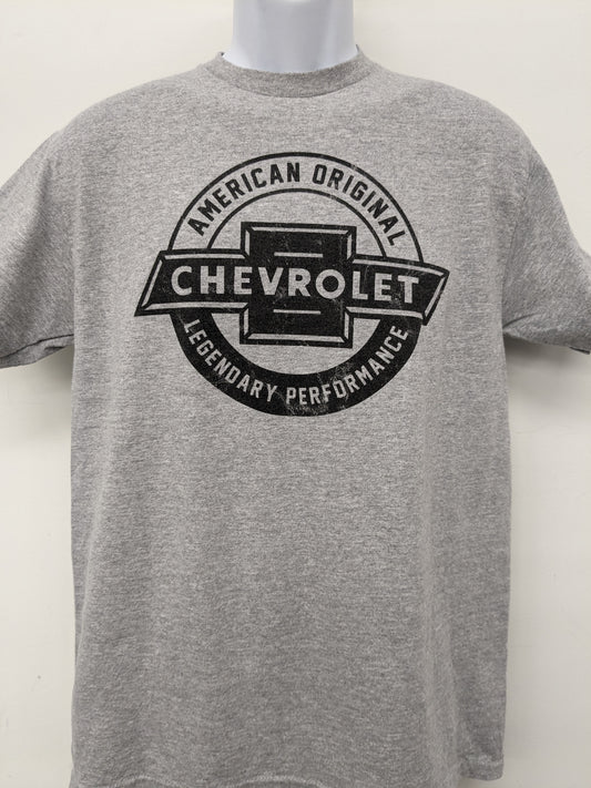 Gidan med grey short sleeve chevrolet shirt