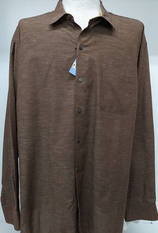 New! Van Heusen 2XL long sleeve button up dress shirt brown