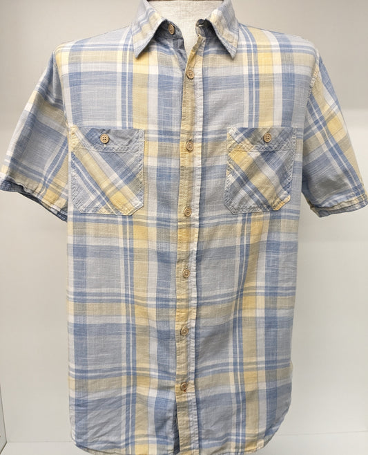 Weatherproof med. short sleeve dress shirt blue/yellow