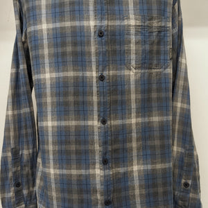 Columbia med. blue/grey plaid button up dress shirt