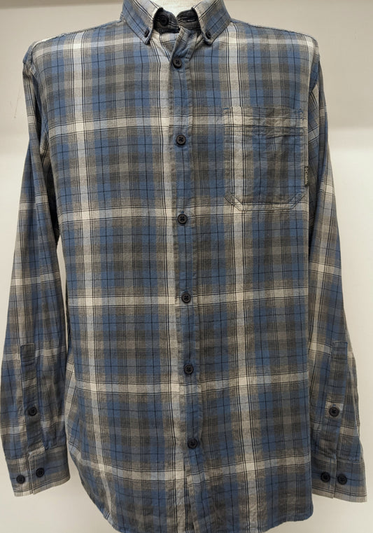 Columbia med. blue/grey plaid button up dress shirt