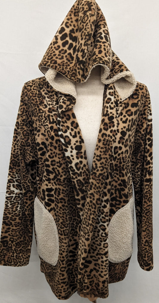 Honeyme small leopard hooded fleece cardigan