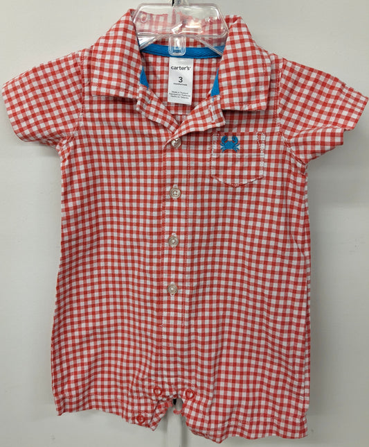 Carters 0-3m red/white checkered romper