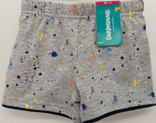 New! Garanimals 0-3m grey shorts w/ paint splatter