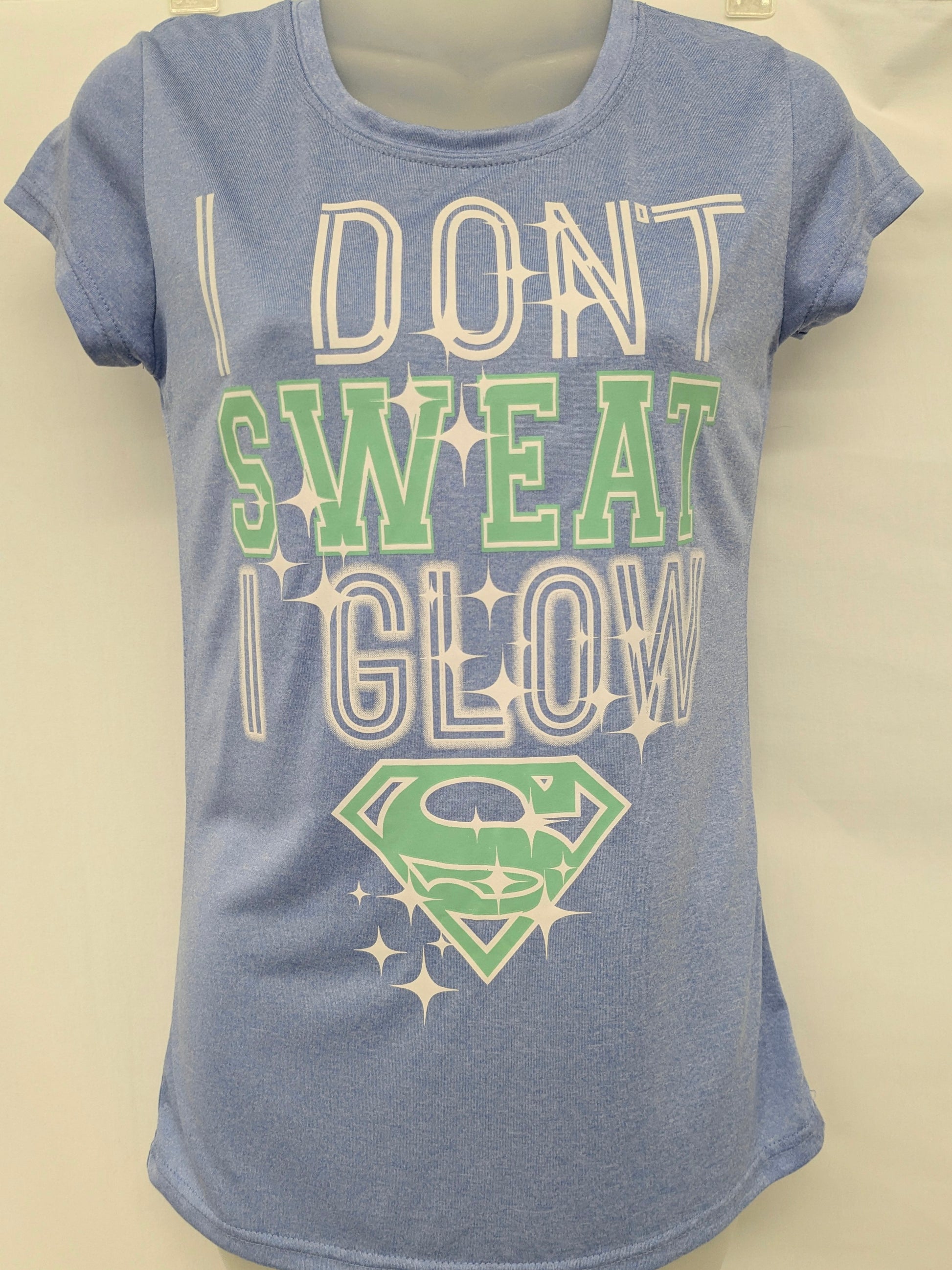 Superman size med. blue shirt " I don't sweat..."