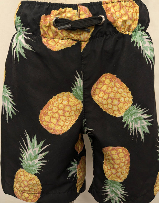 City Streets 4/5 black drawstring pineapple swim trunks