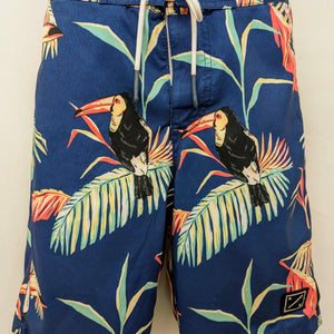 American Eagle XS dark blue swim trunk w/ birds and leaves