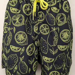 George med. black swim trunks with fruit theme