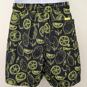 George med. black swim trunks with fruit theme