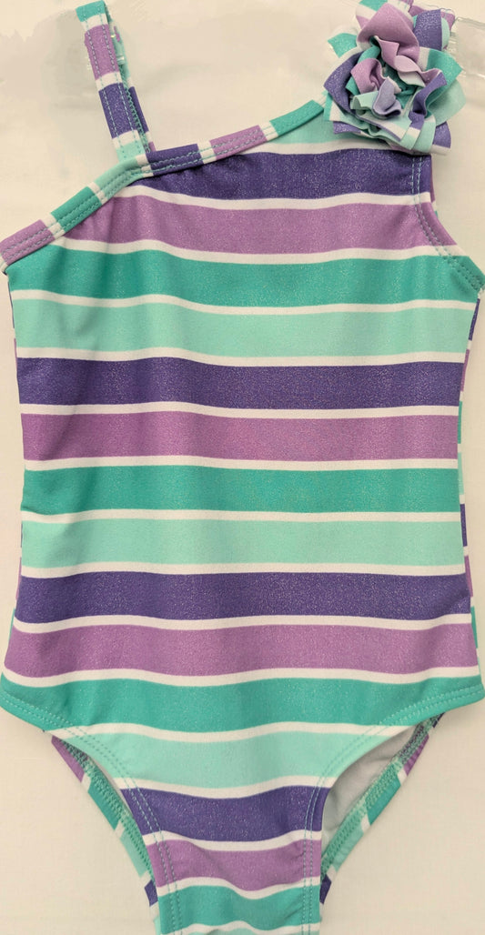 Circo 12m purple/green striped 1pc swim suit