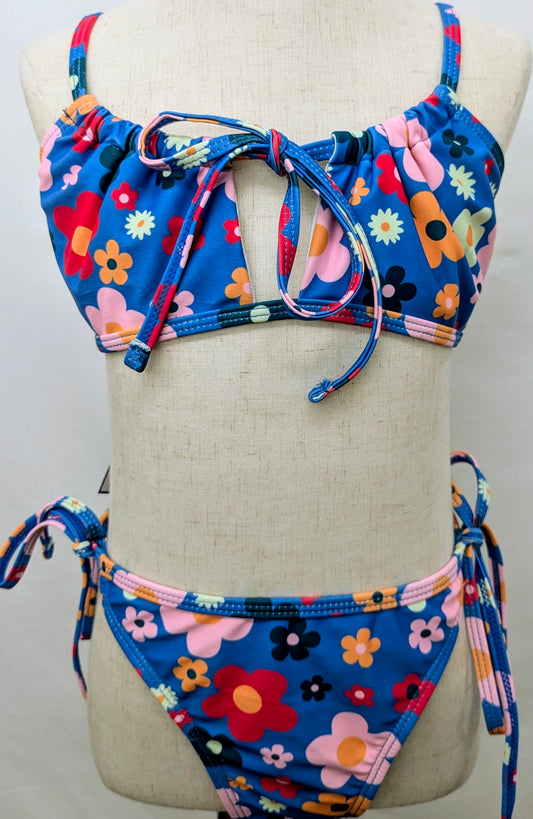 No Brand size 12 2pc.  swim suit blue w/ colorful flowers