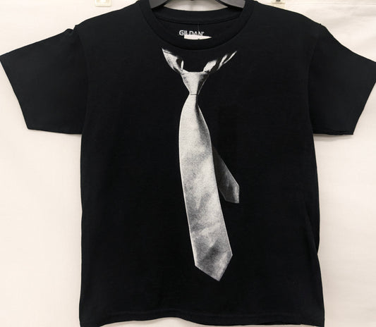 Gildan size 10/12 black shirt w/ grey tie