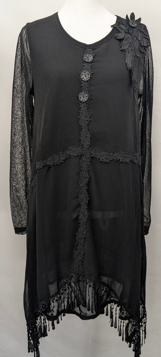 New! Pretty Angel small black sheer long sleeve dress