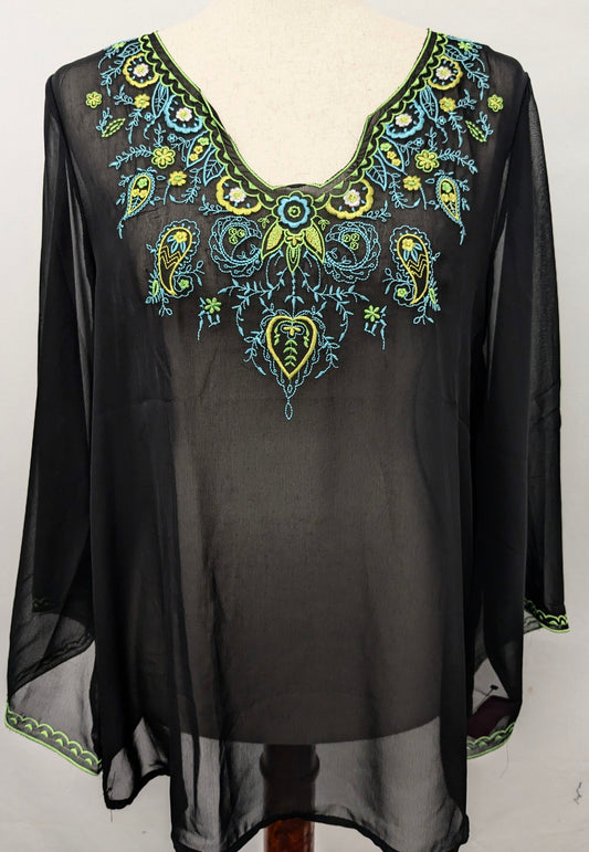 New! Lady' S World small sheer black shirt