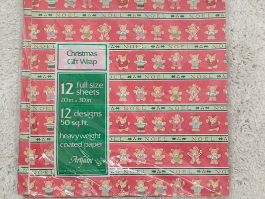 New! Christmas Gift Wrap - red w/ bears