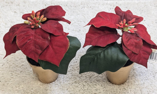 New! 2 Ashland Mini Potted Poinsettia (fake)