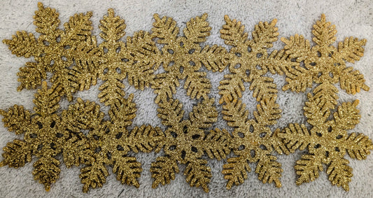 10 Gold Glitter Snowflakes