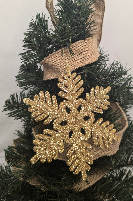 10 Gold Glitter Snowflakes