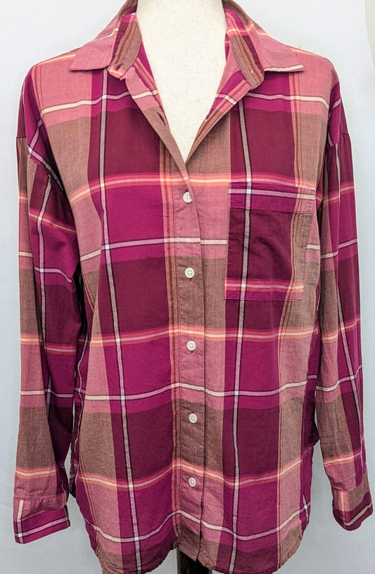 Old Navy XS boyfriend pink plaid shirt