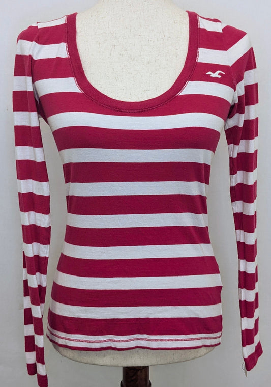 Hollister small pink & white striped long sleeve shirt