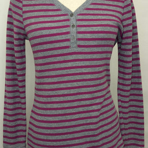 Faded Glory med. grey w/ pink stripes thermal top